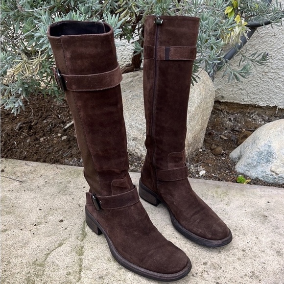 Aquatalia Shoes - Aquatalia Women's Brown Suede Buckle Riding Boots Size 9